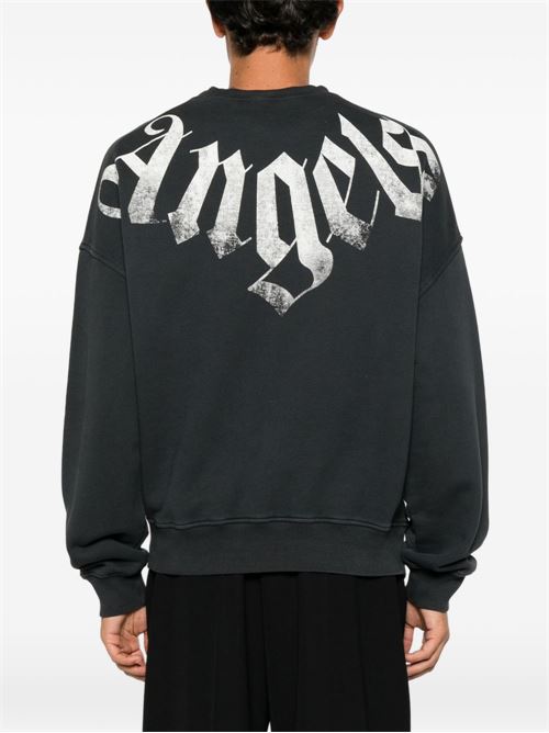 Felpa girocollo Palm Angels da uomo nera con maxi logo bianco ad arco PALM ANGELS | PAMBA004FL0011003